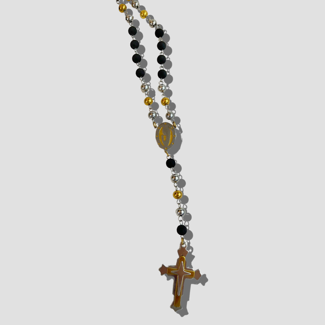 Rosario de acero inoxidable dorado para hombre