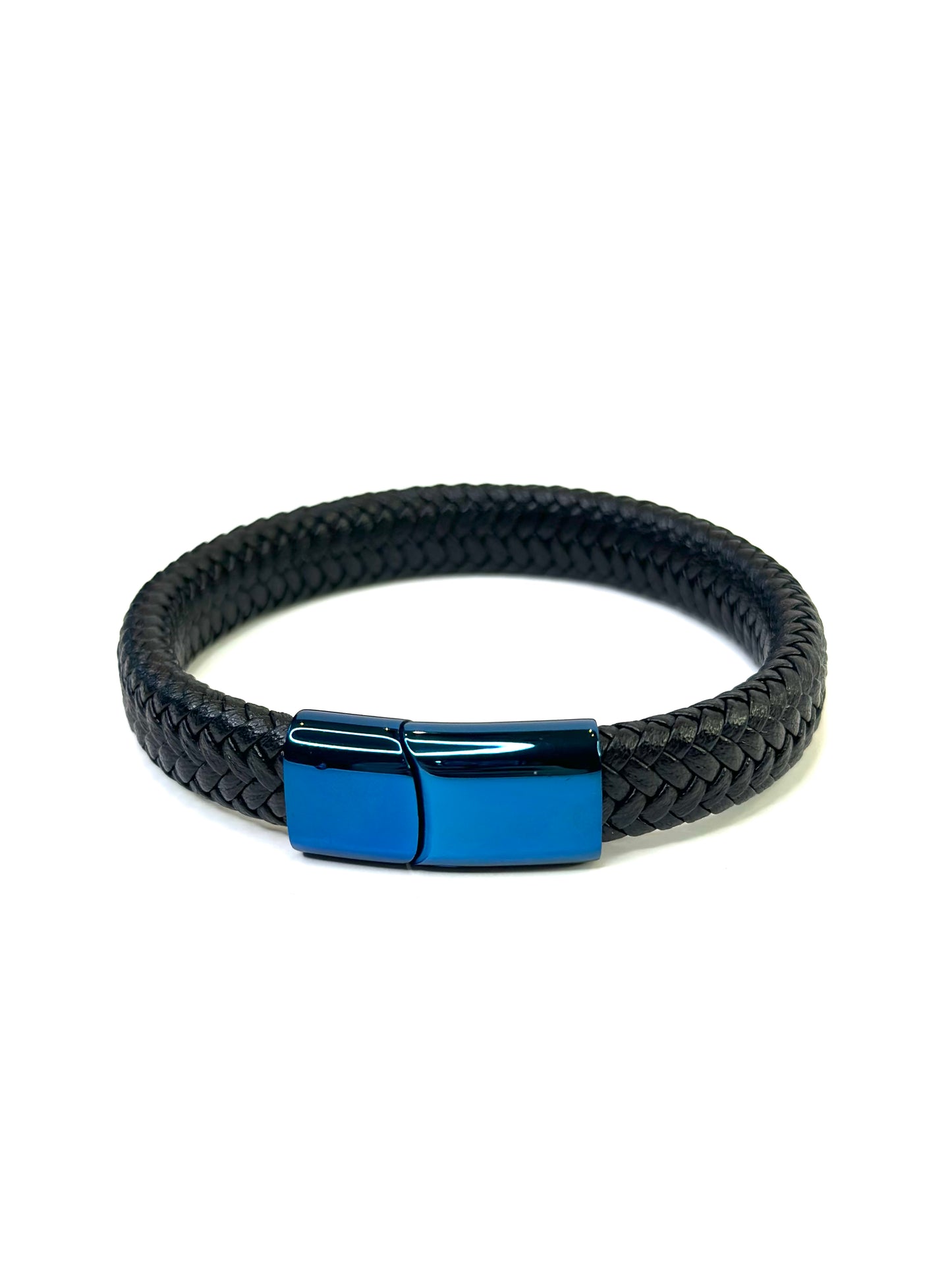 STAINLESS STEELE BLACK LEATHER BRACELETE MAN