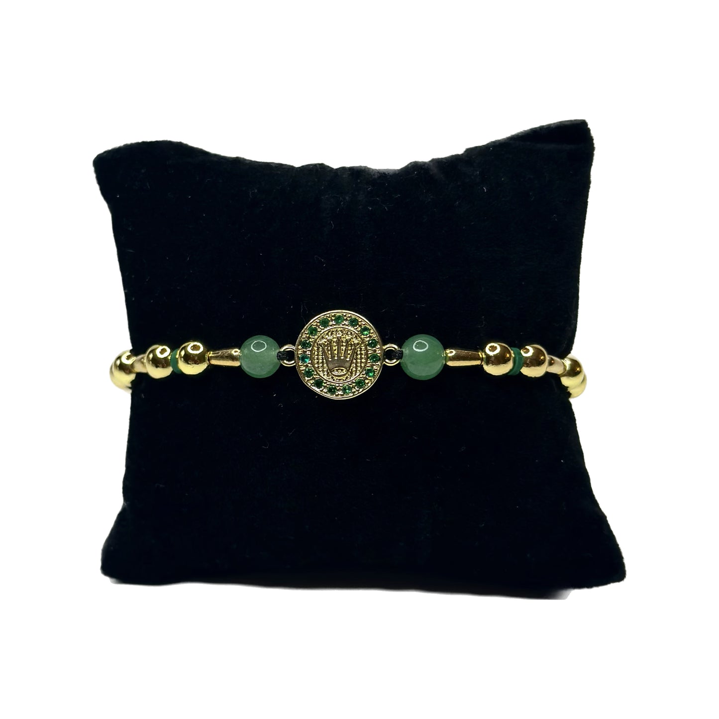 Green Stone Golden Crown Bracelet